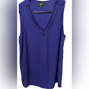 Mossimo Blue Sheer Sleeveless Blouse w/ Beaded V-Neck Detail•Women’s Large•NWOT